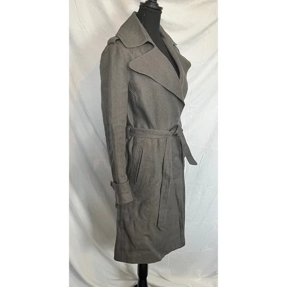 Emerson Fry Charcoal Gray‎ Linen Trench Coat Belted Long Sleeve Size 4 - Picture 3 of 8